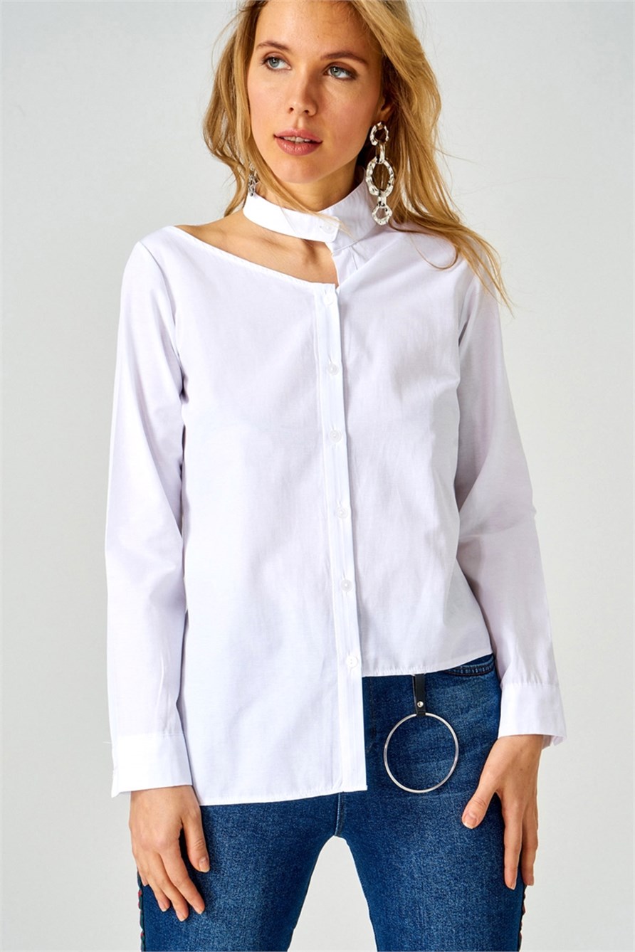 10825-Beyaz Yakası Tasarım Gömlek