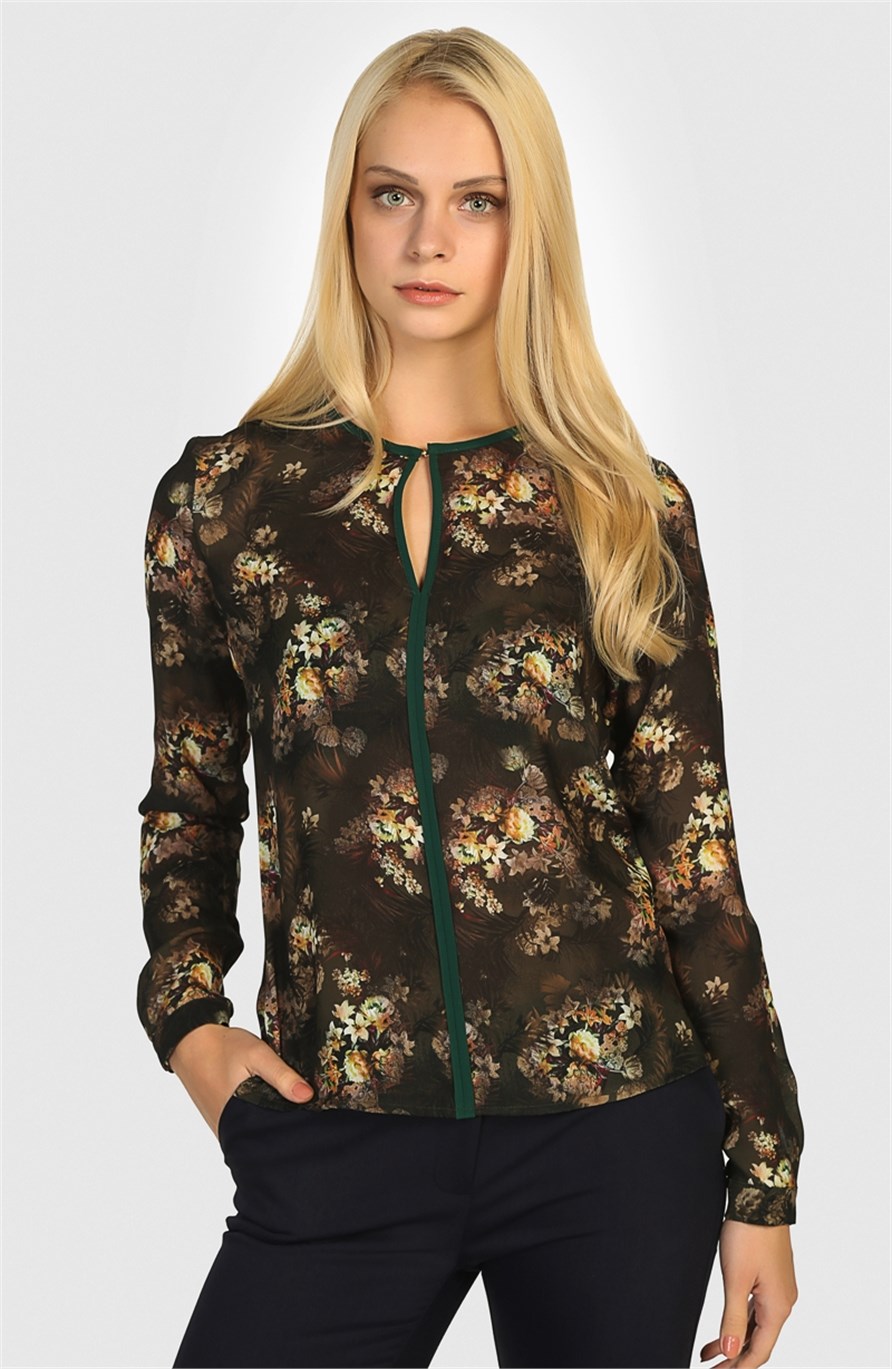 P-4048-Perzoni Çiçek Desenli Bluz