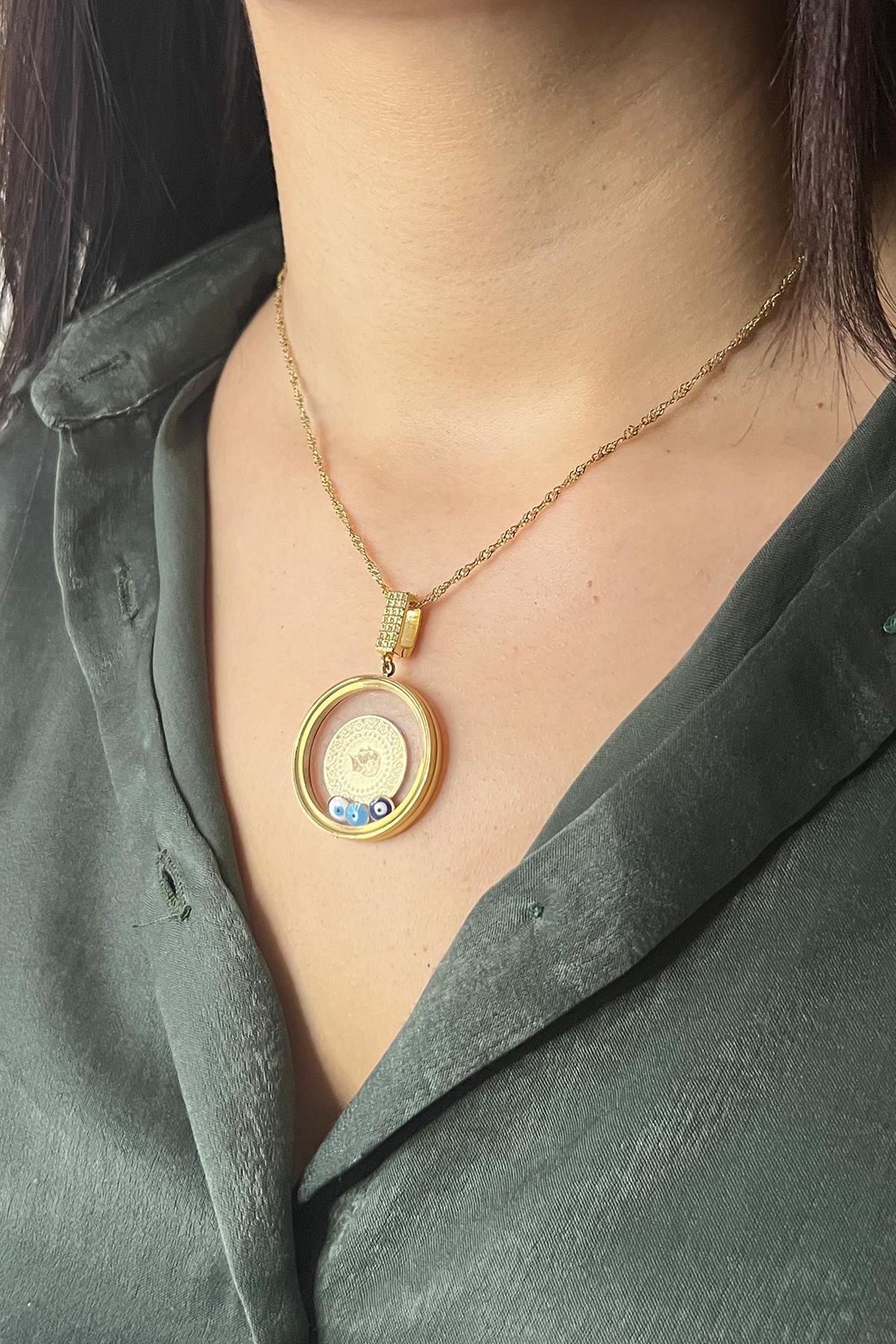 Açılabilir Çerçeve Camlı Çelik Kolye (Çeyrek Altın veya Yarım Altın Sığmaktadır)