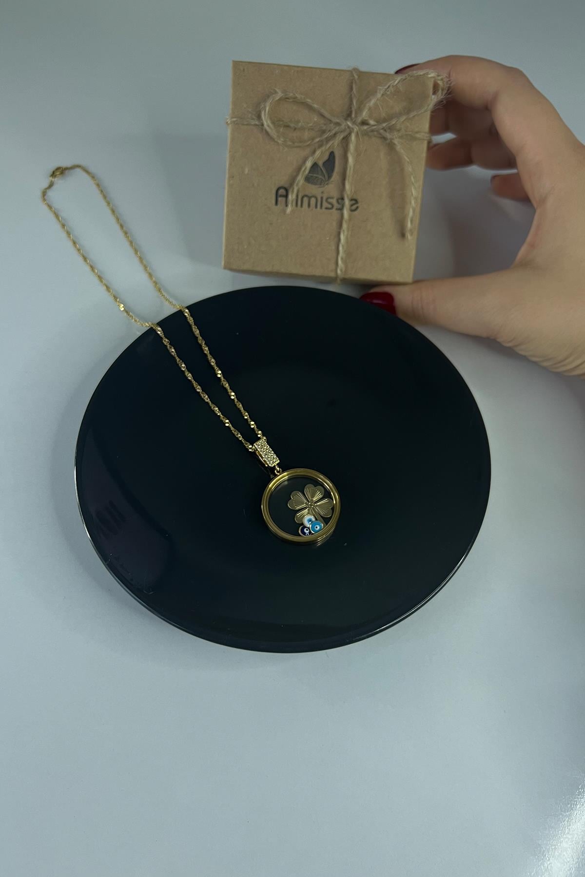 Açılabilir Çerçeve Camlı Yonca Çelik Kolye (Çeyrek Altın veya Yarım Altın Sığmaktadır)