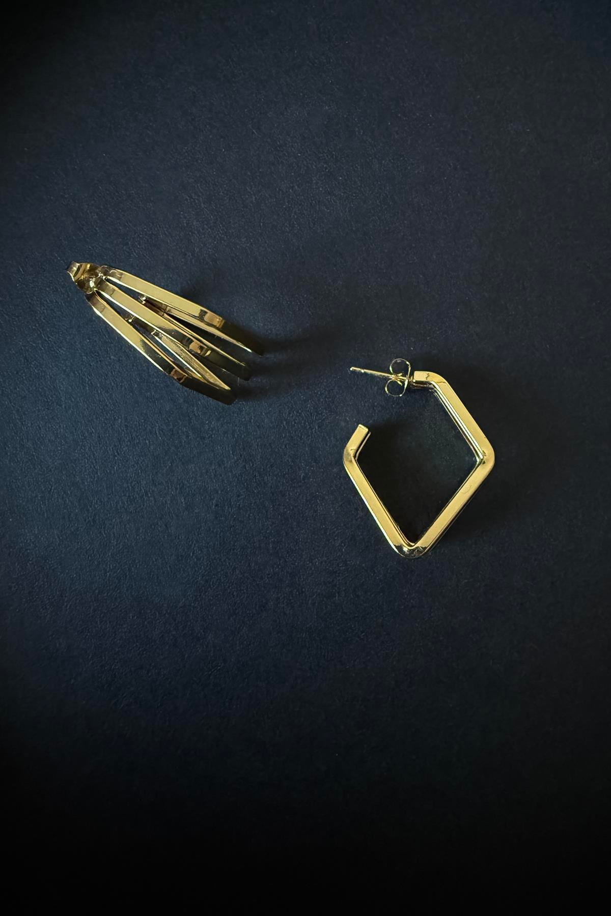 Gold Kaplama Piramit Model Çelik Küpe