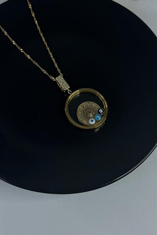 Açılabilir Çerçeve Camlı Çelik Kolye (Çeyrek Altın veya Yarım Altın Sığmaktadır)