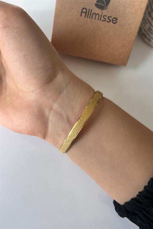 Altın Kaplama Sim Detaylı Çelik Kelepçe Bileklik