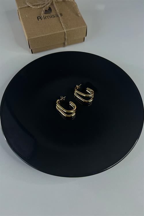 Gold Kaplama Ayrık Model Düz Çelik Küpe