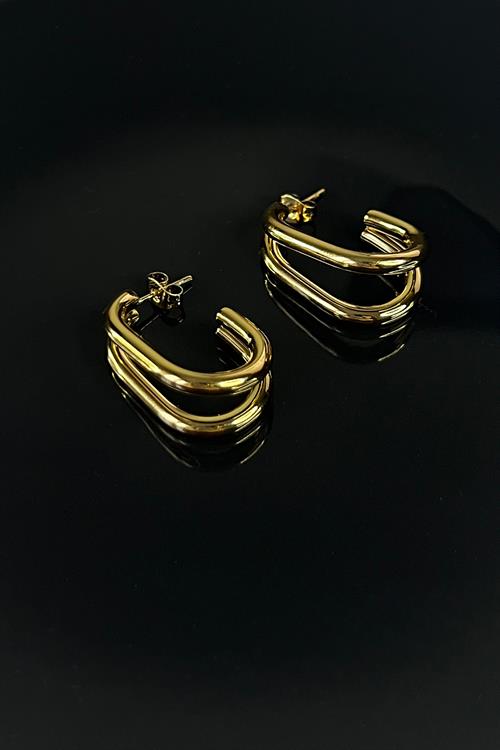 Gold Kaplama Ayrık Model Düz Çelik Küpe