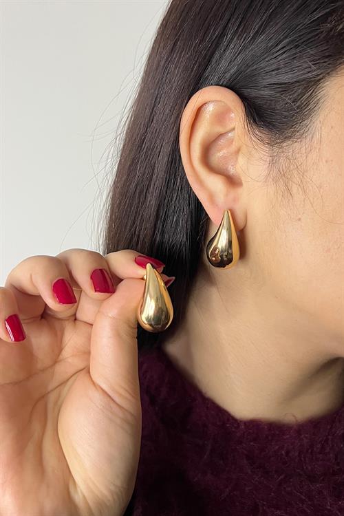 Gold Kaplama Damla Model Çelik Küpe