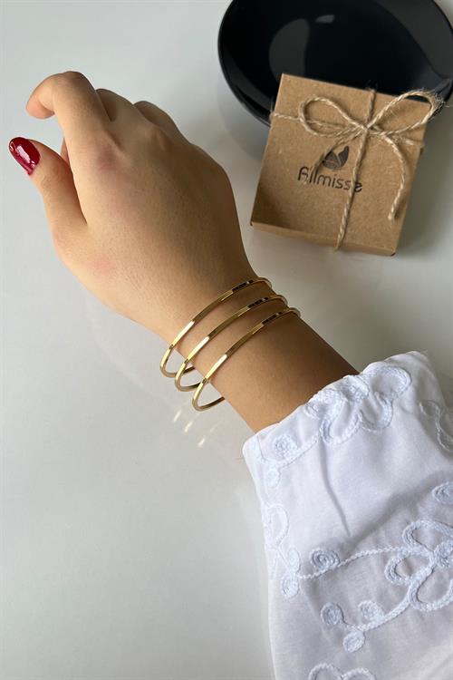 Gold Kaplama Düz 3 lü Çelik Ajda Model Bilezik (65 mm)