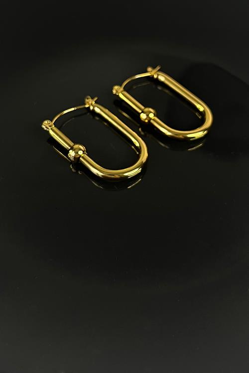 Gold Kaplama Düz Çelik Küpe