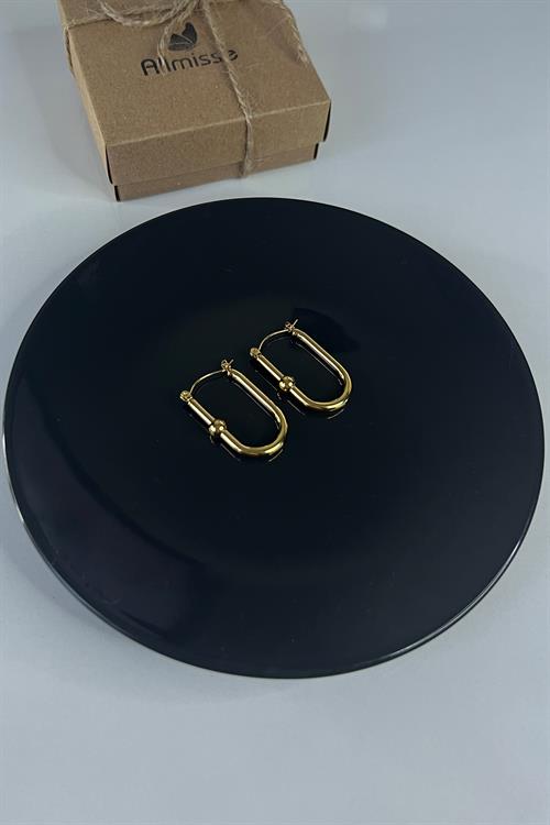 Gold Kaplama Düz Çelik Küpe