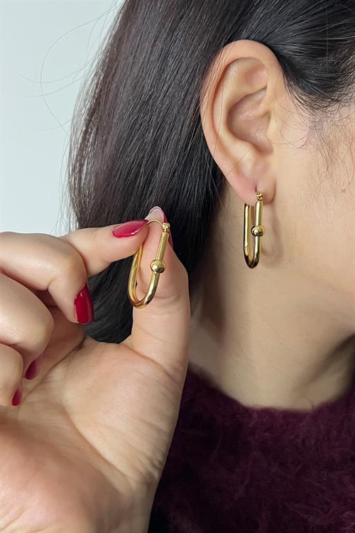 Gold Kaplama Düz Çelik Küpe