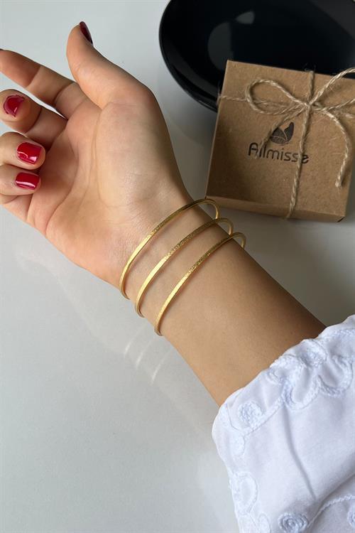 Gold Kaplama Düz Kumlu Model 3 lü Çelik Ajda Model Bilezik (65 mm)