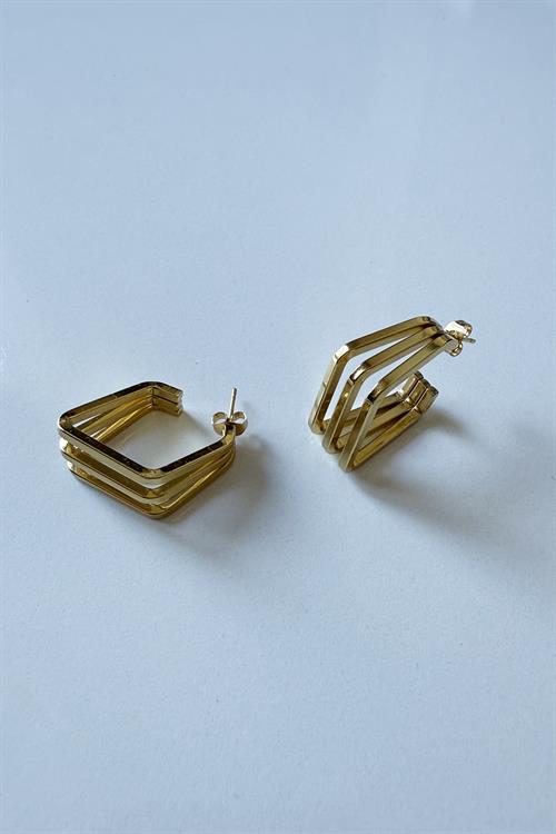 Gold Kaplama Piramit Model Çelik Küpe