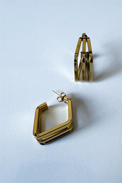 Gold Kaplama Piramit Model Çelik Küpe