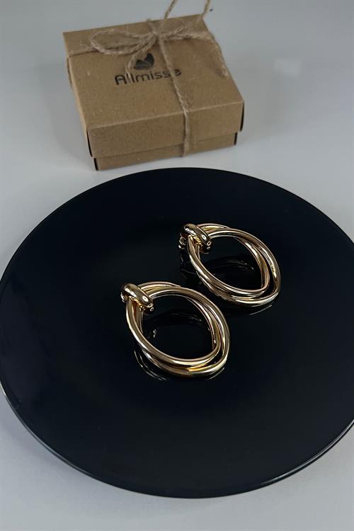 Gold Rose Kaplama İç İçe Geçmeli Oval Premium Çelik Küpe