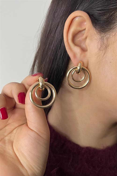 Gold Rose Kaplama İç İçe Halka Premium Çelik Küpe