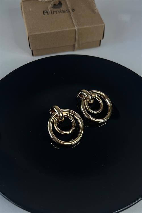 Gold Rose Kaplama İç İçe Halka Premium Çelik Küpe