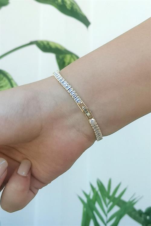 Gold Zirkon Taşlı Baget Model 4mm Su Yolu Bileklik