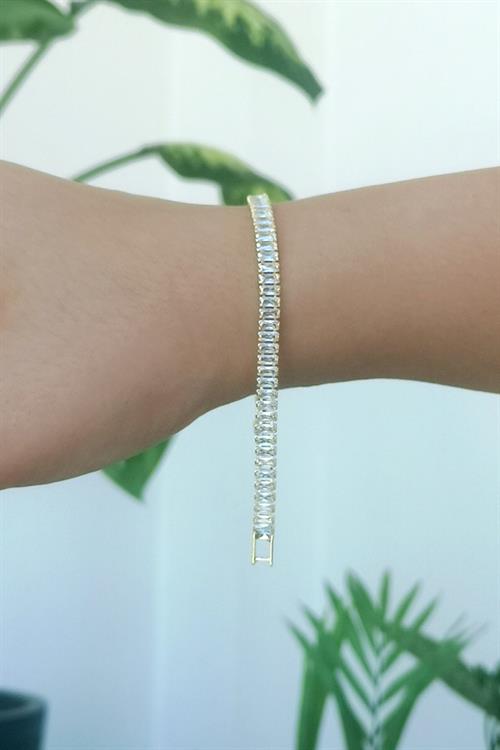 Gold Zirkon Taşlı Baget Model 4mm Su Yolu Bileklik