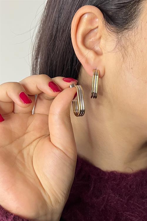 İki Renkli Gold-Silver Kaplama Düz Çelik Küpe