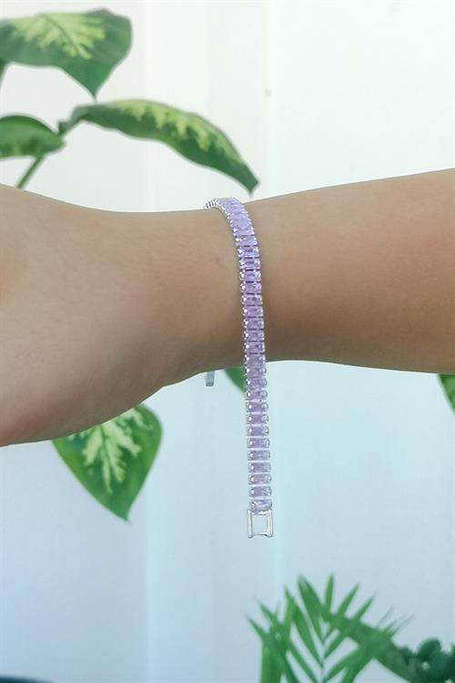 Pembe Zirkon Taşlı Baget Model Silver Su Yolu Bileklik