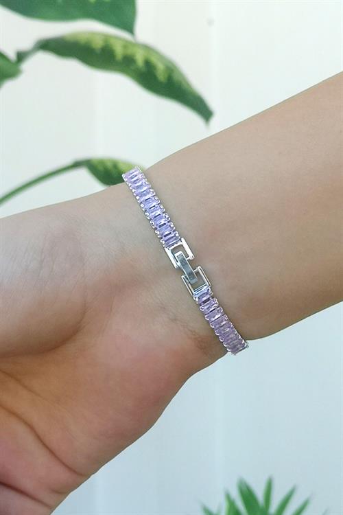 Pembe Zirkon Taşlı Baget Model Silver Su Yolu Bileklik