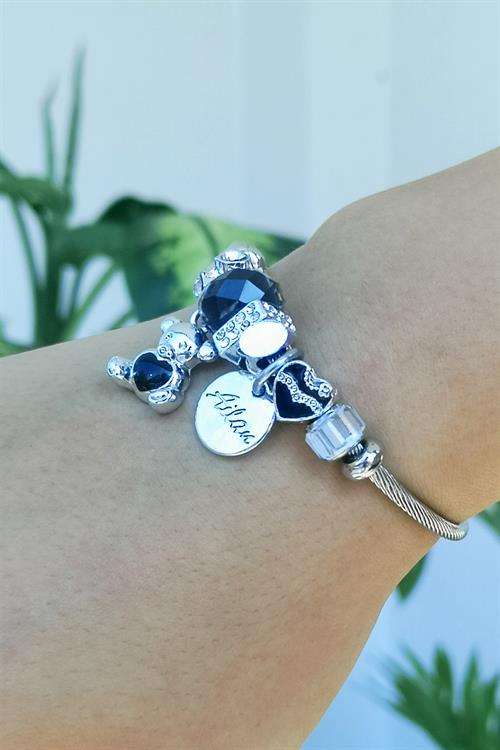 Siyah Renk Ayıcık Charmlı Çelik Bileklik