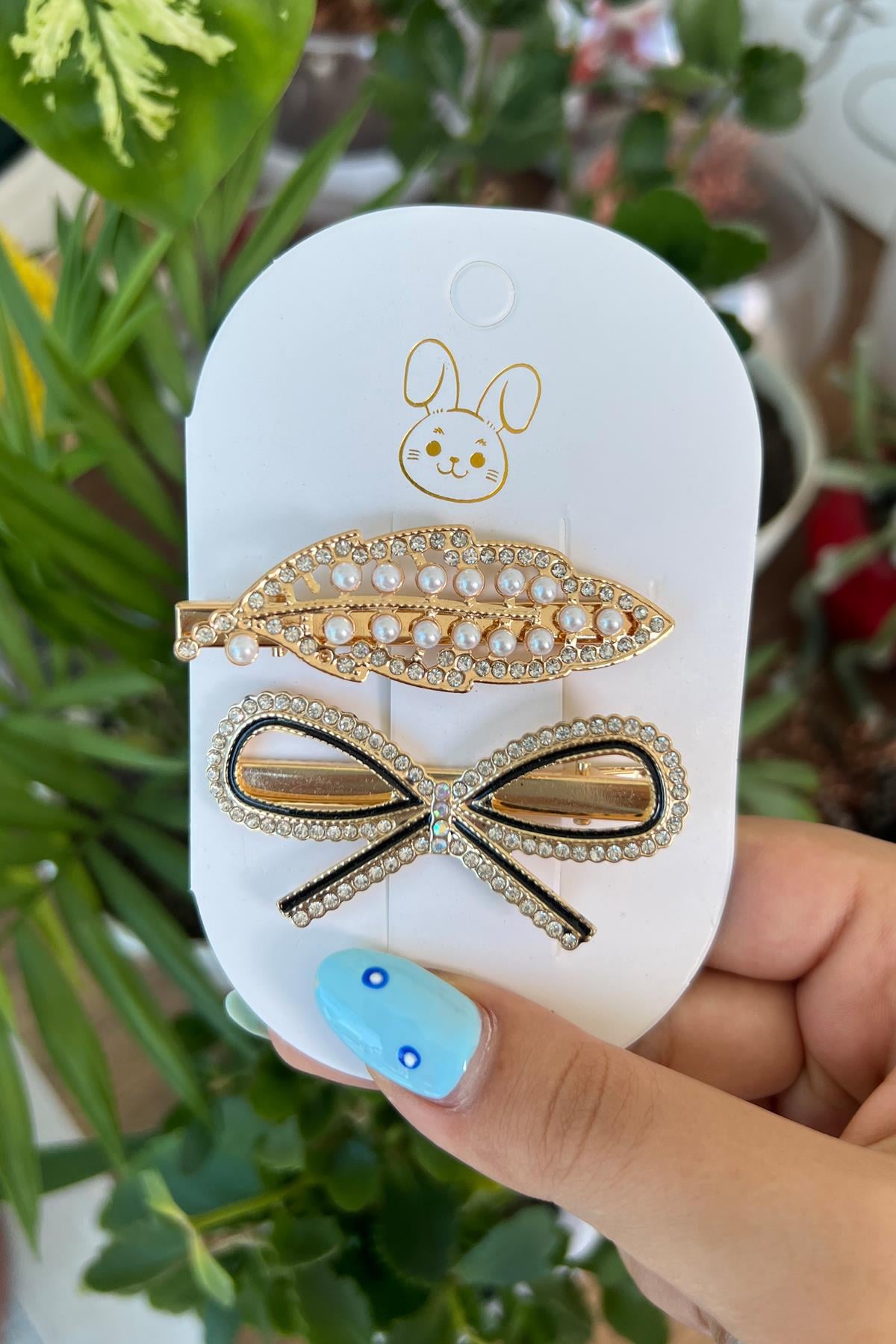 Rose Gold Kurdela ve Yaprak Detaylı Taşlı 2'li Toka