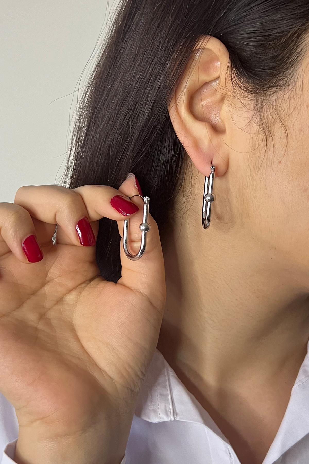 Silver Kaplama Düz Çelik Küpe