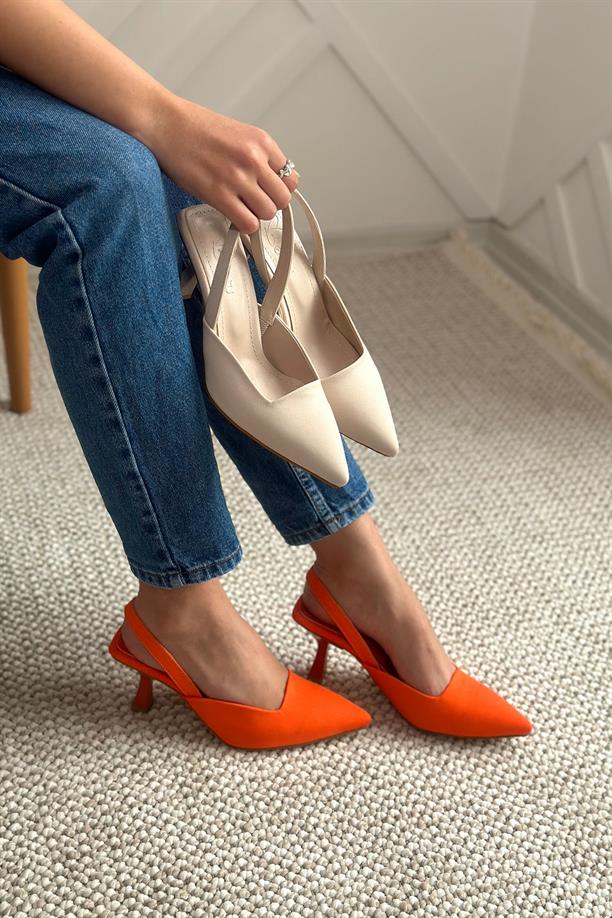 Malena Turuncu Rengi Arkası Açık Topuklu Kadın Stiletto Ayakkabı