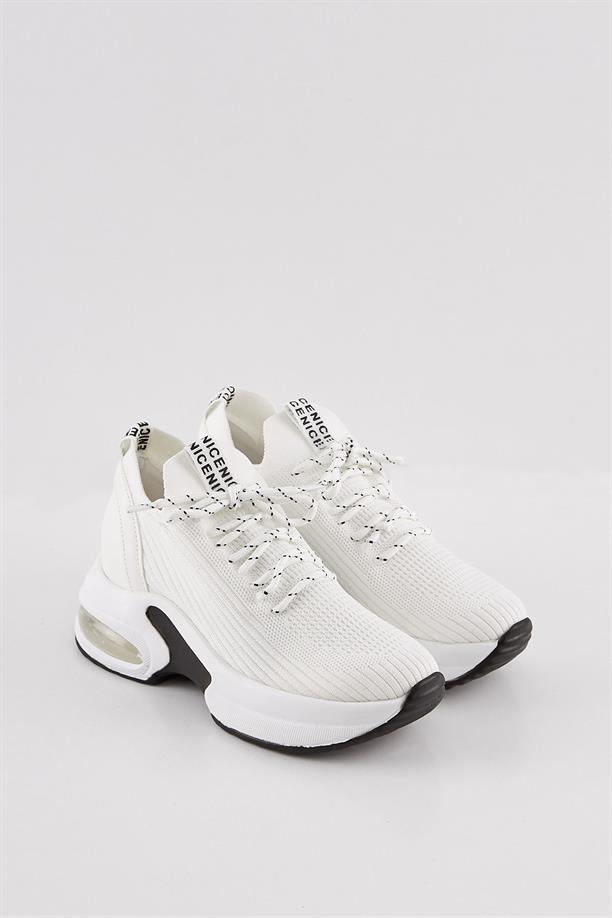 Ramosa Beyaz Gizli Dolgu Topuk Triko Kadın Sneaker Spor Ayakkabı