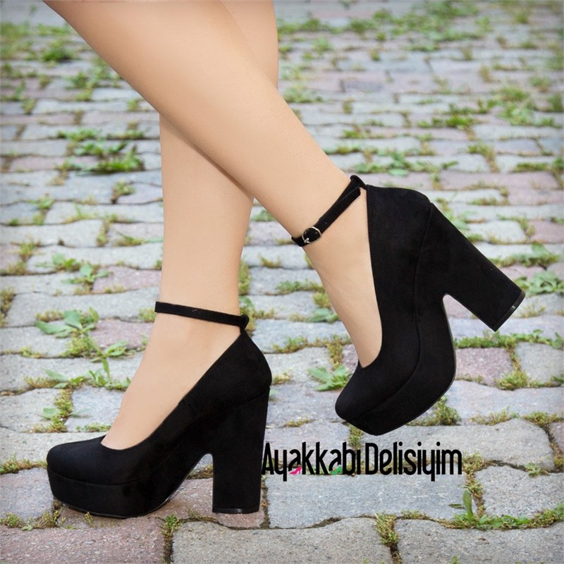 Vansa Süet Siyah Platform Topuklu Ayakkabı