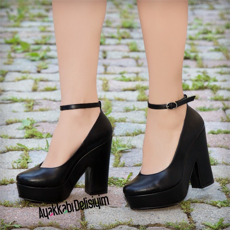 Vansa Siyah Platform Topuklu Ayakkabı