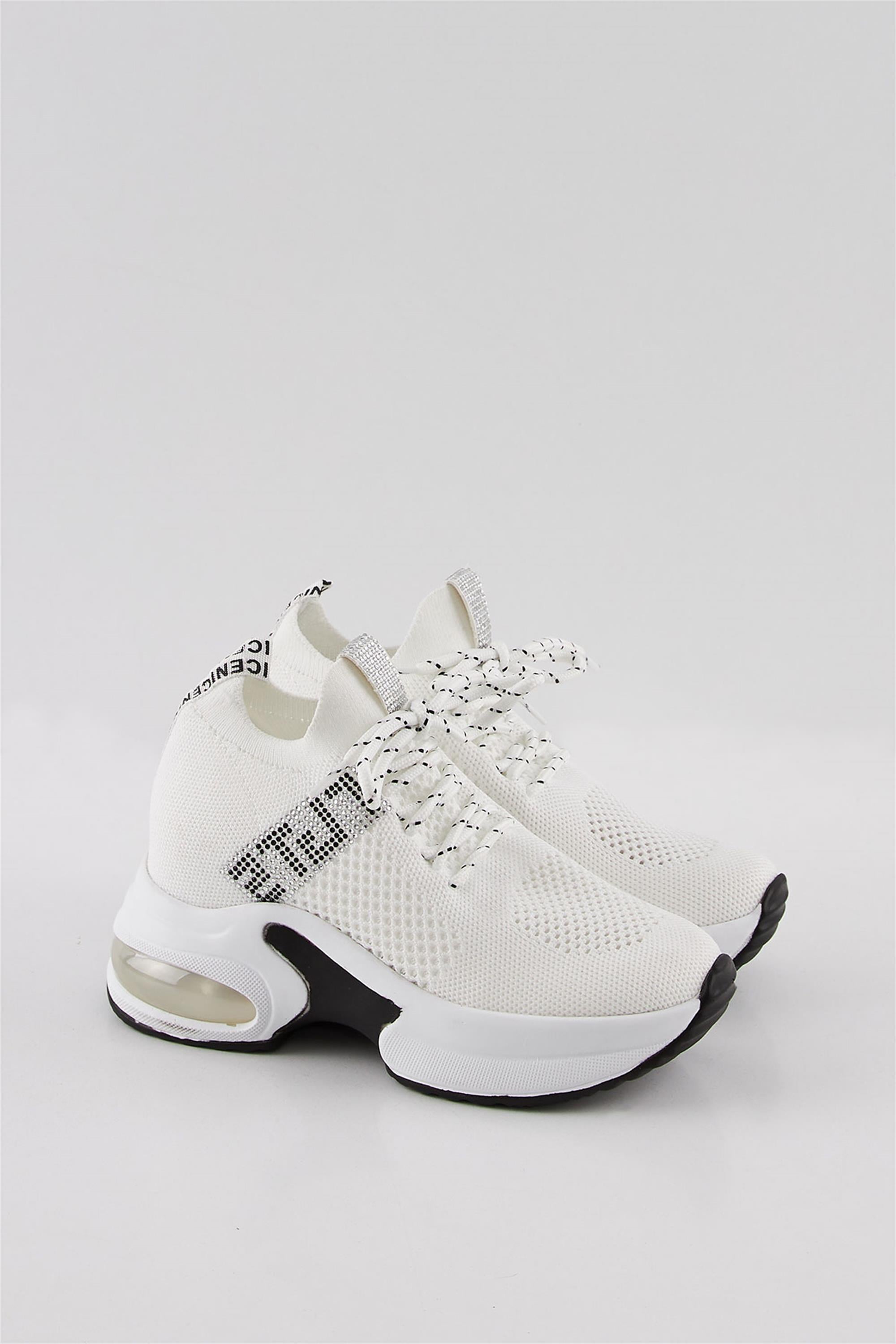 Arnolas Beyaz Taşlı Triko Gizli Dolgu Topuklu Air Taban Kadın Sneaker Spor Ayakkabı