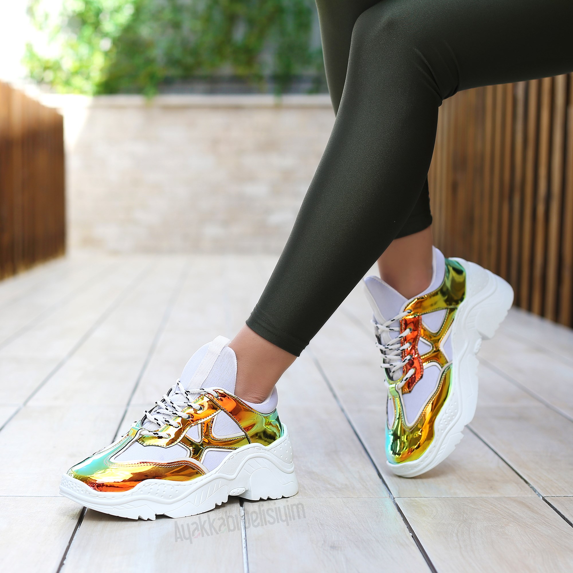 Farnos Neon Sarı Yüksek Tabanlı Spor Ayakkabı