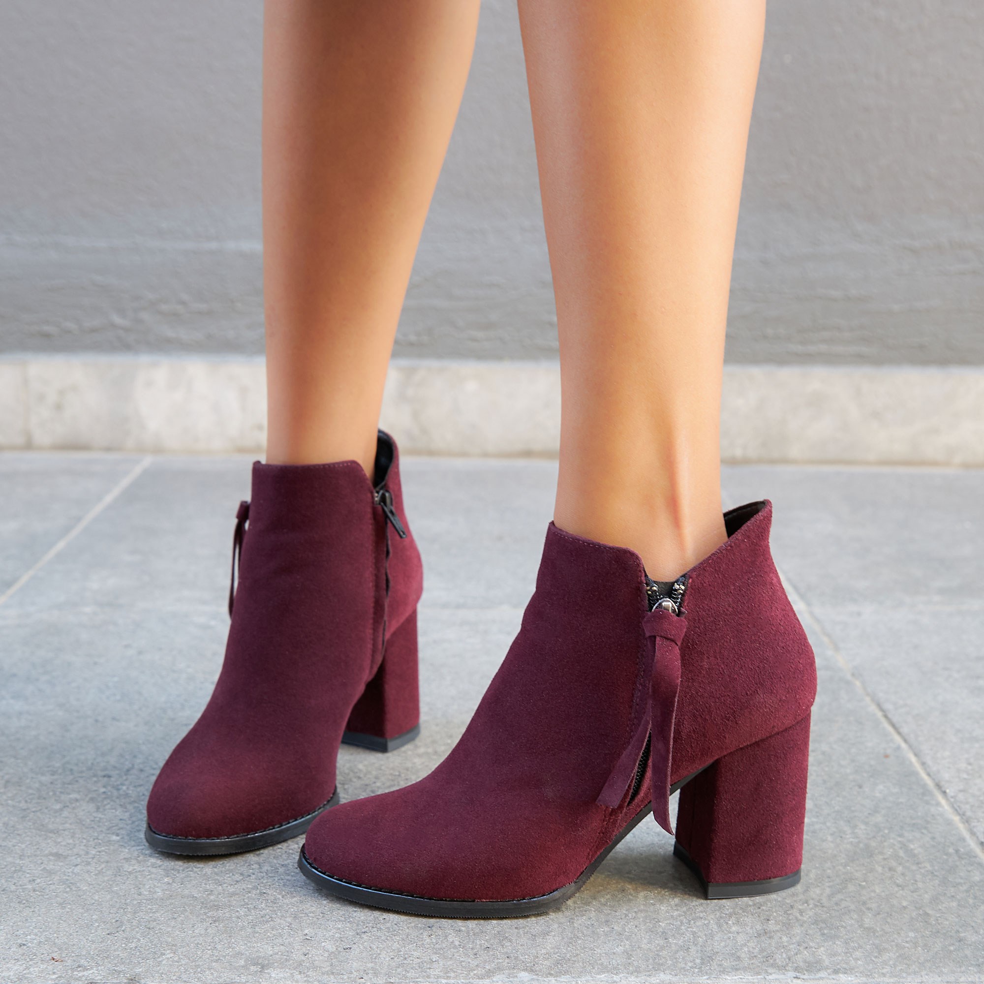 Gatoyar Süet Bordo Kalın Topuklu Bot