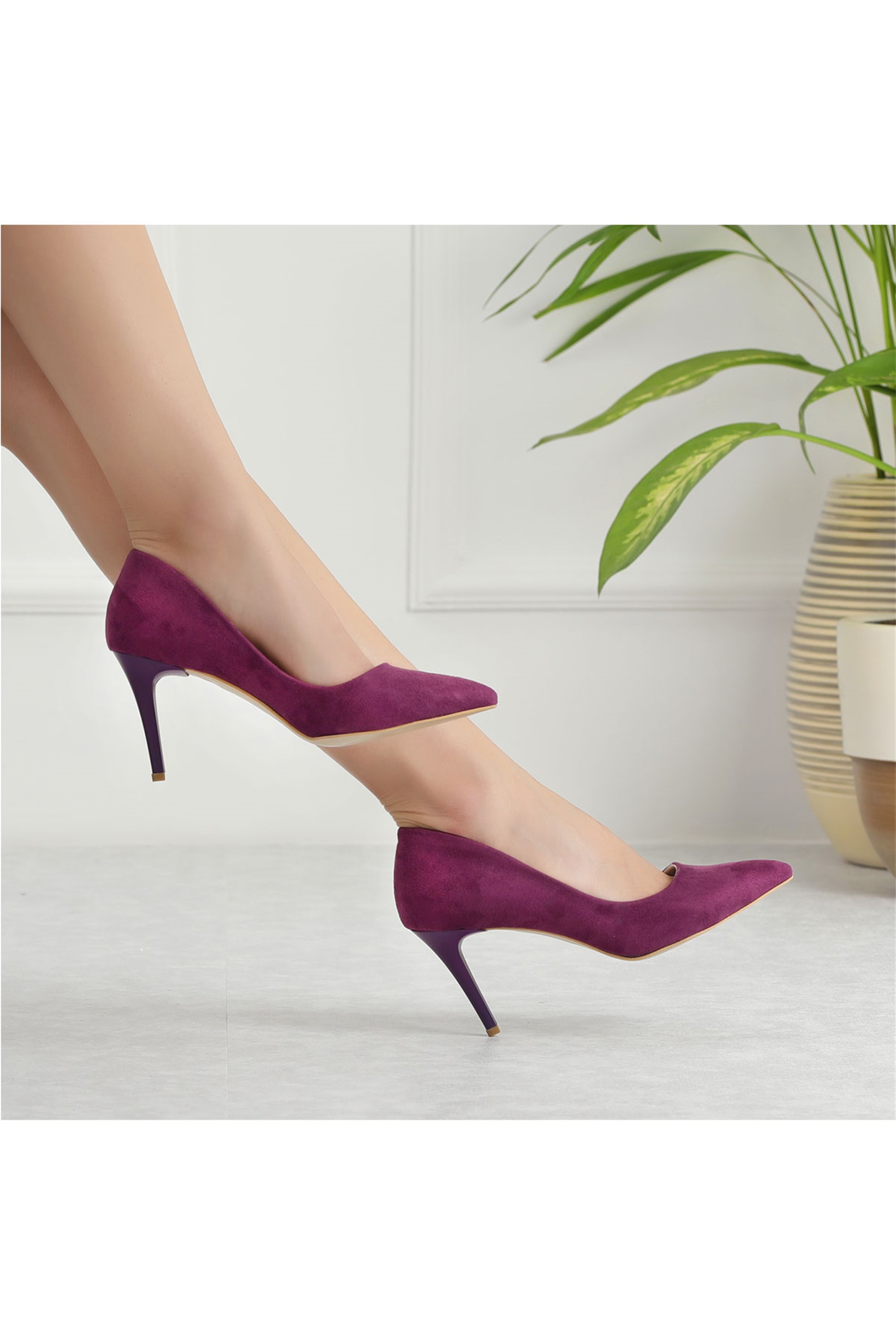 Hiypi Süet Mor Renk Stiletto Ayakkabı