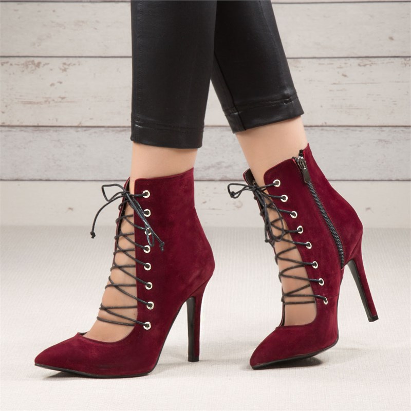 Jubet Süet Bordo İpli Stiletto Ayakkabı