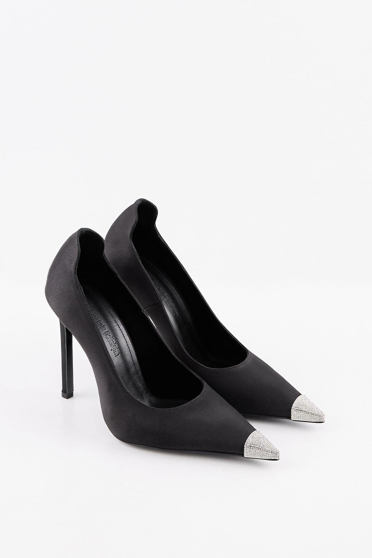 Marya Siyah Taşlı Topuklu Burnu Taşlı Kadın Stiletto Ayakkabı