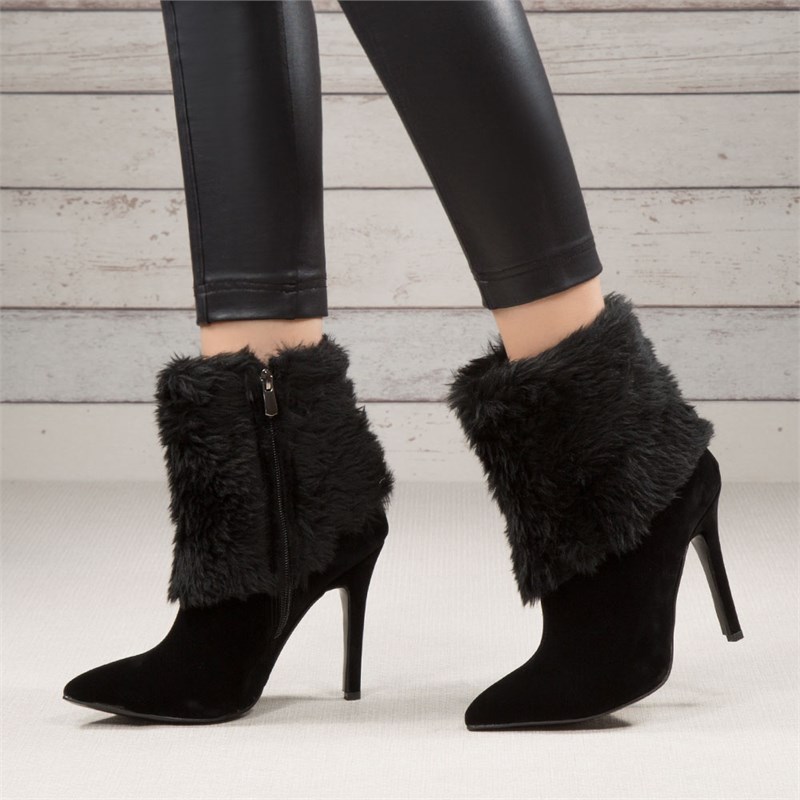 Puypar Süet Siyah Tüylü Sivri Burun Bot