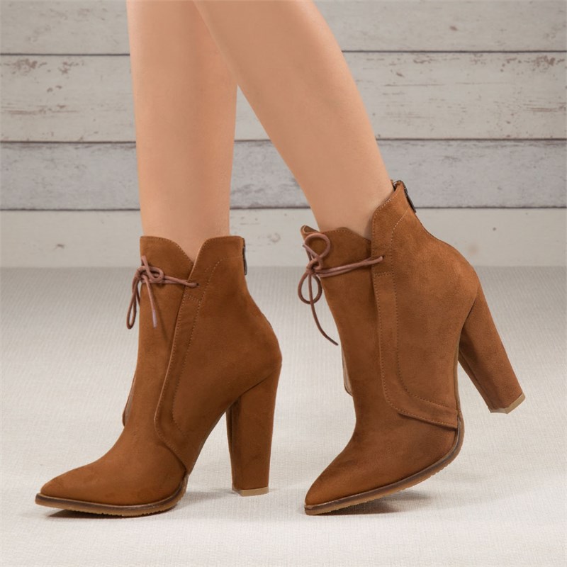 Soso Süet Taba Rengi Kalın Topuk Bot