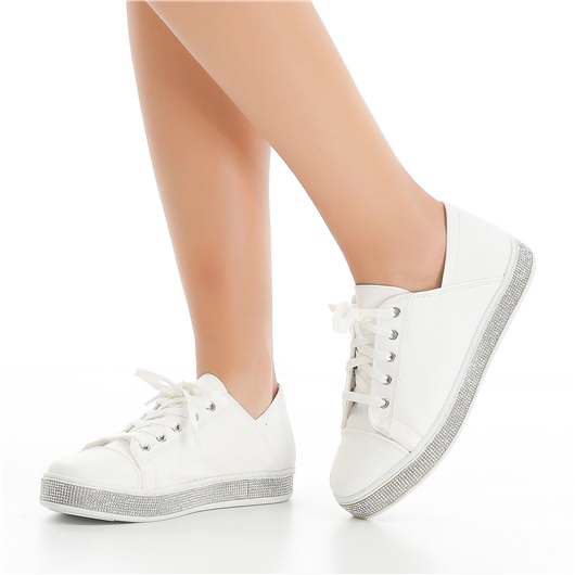 Goli Beyaz Tabanı Taşlı Spor Ayakkabı