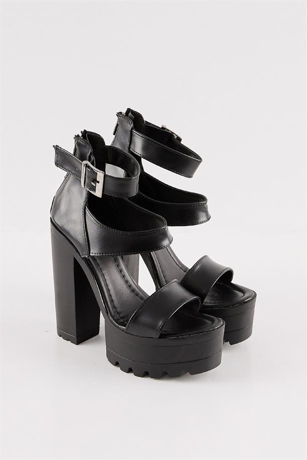 Foymi Siyah Platform Topuklu Ayakkabı