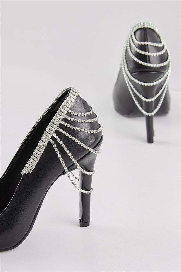 Nadina Deri Siyah Taşlı Kadın Stiletto Ayakkabı