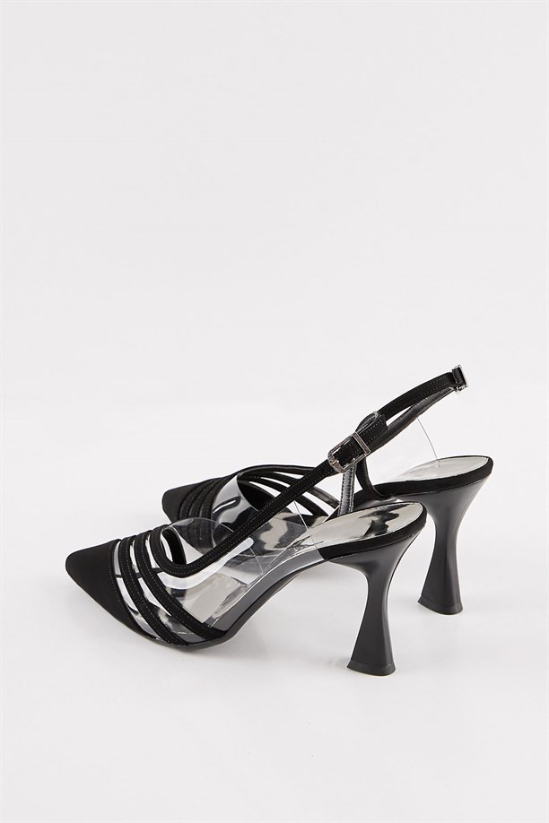 Zerida Süet Siyah Arkası Açık Şeffaf Detaylı Kadın Stiletto Ayakkabı
