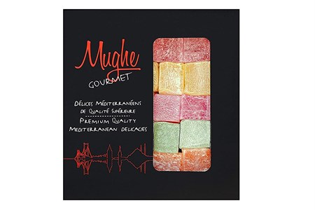 Turkish Delight Assortment Luxurious Selection of Rose, Strawberry, Lemon, Orange and Mint Flavour, Mughe Gourmet Lokum Dessert Mix Delights, Approx 20 pieces, 200g ℮ Gift Box (No Nuts)