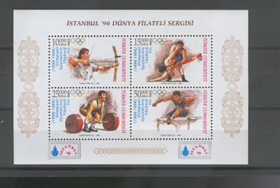 0784 stanbul 96 Dünya Filateli Sergisi- Blok II - Olimpiyat Oyunlarının 100.Yılı