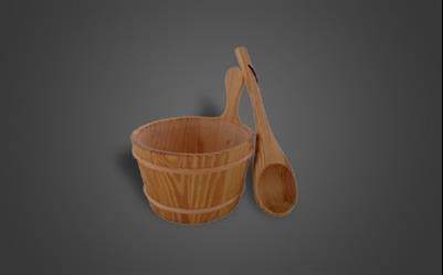 KLASİK AHŞAP SAUNA KOVASI + KAŞIK (PLASTİK İÇLİ)