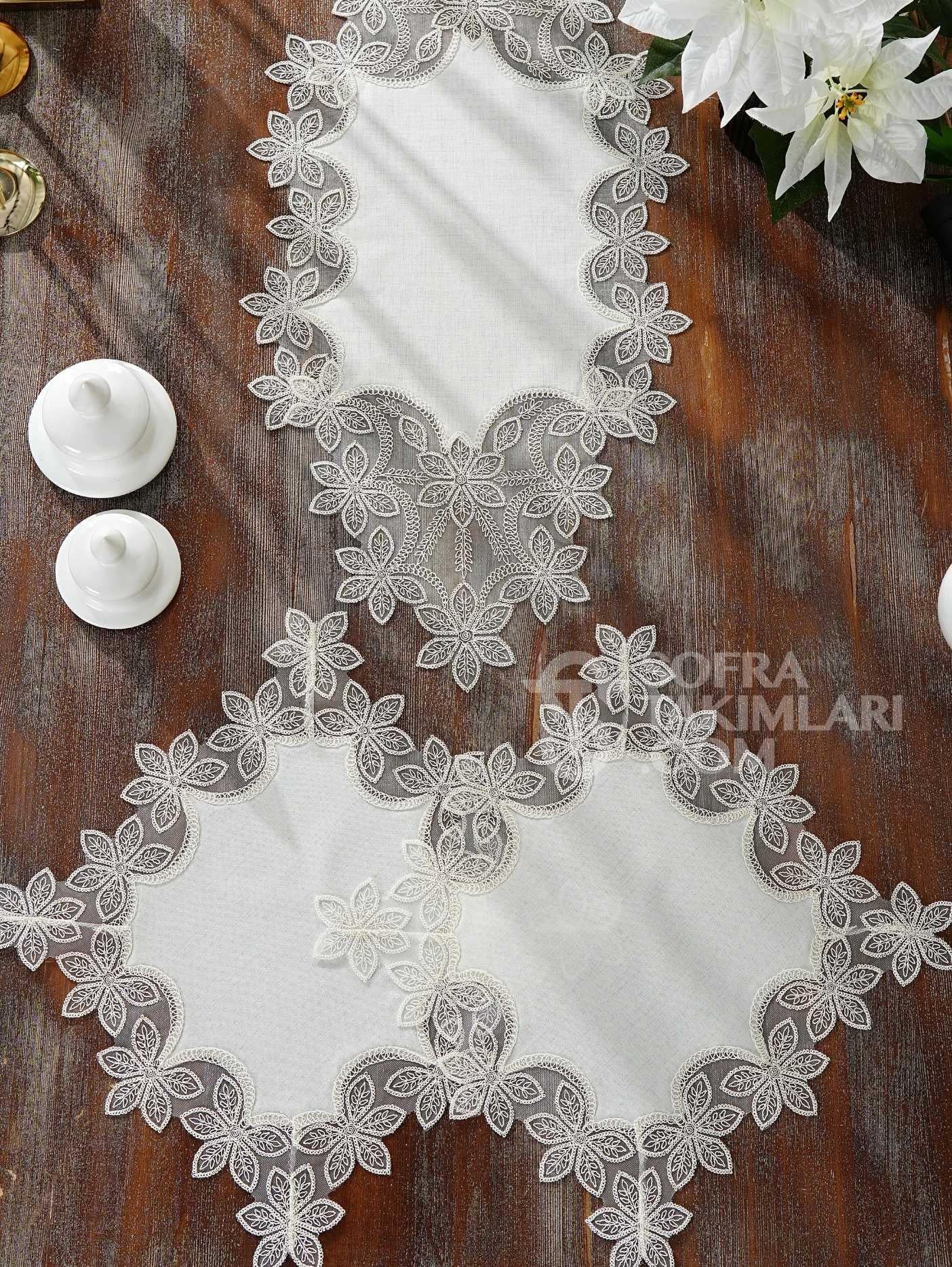 Manolya Model Yatak Odası Takımı - Kırık Beyaz Dantel - Kırık Beyaz Kumaş CS