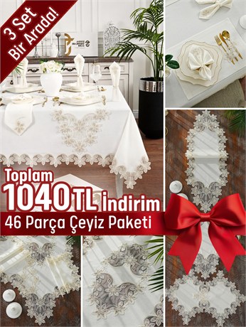 Manolya Model Lüx Avantajlı Çeyiz Seti - Gold Dantelli