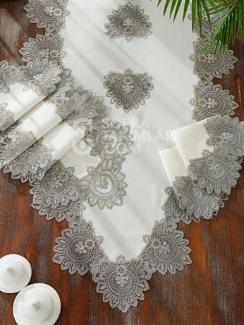 Şahmeran Model 5 Parça Salon Takımı - Gümüş Dantelli YYS